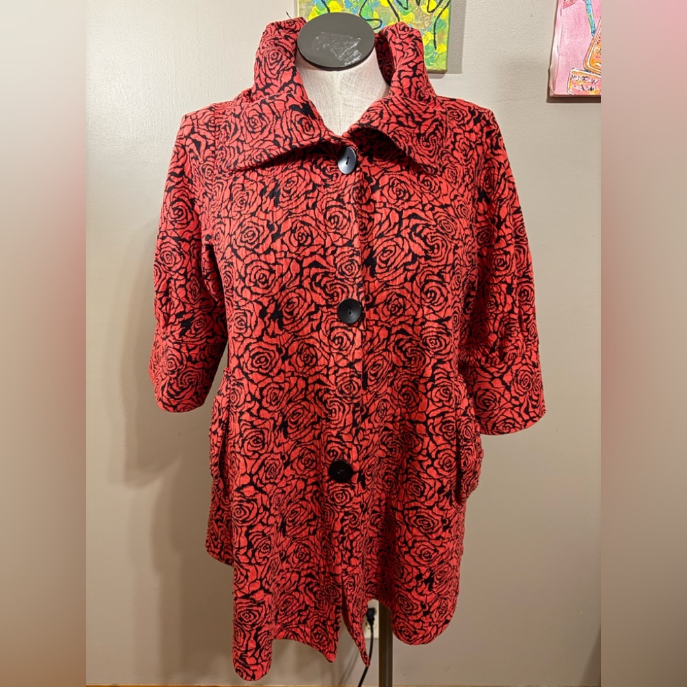 Damee Red and Black Floral Jacket
